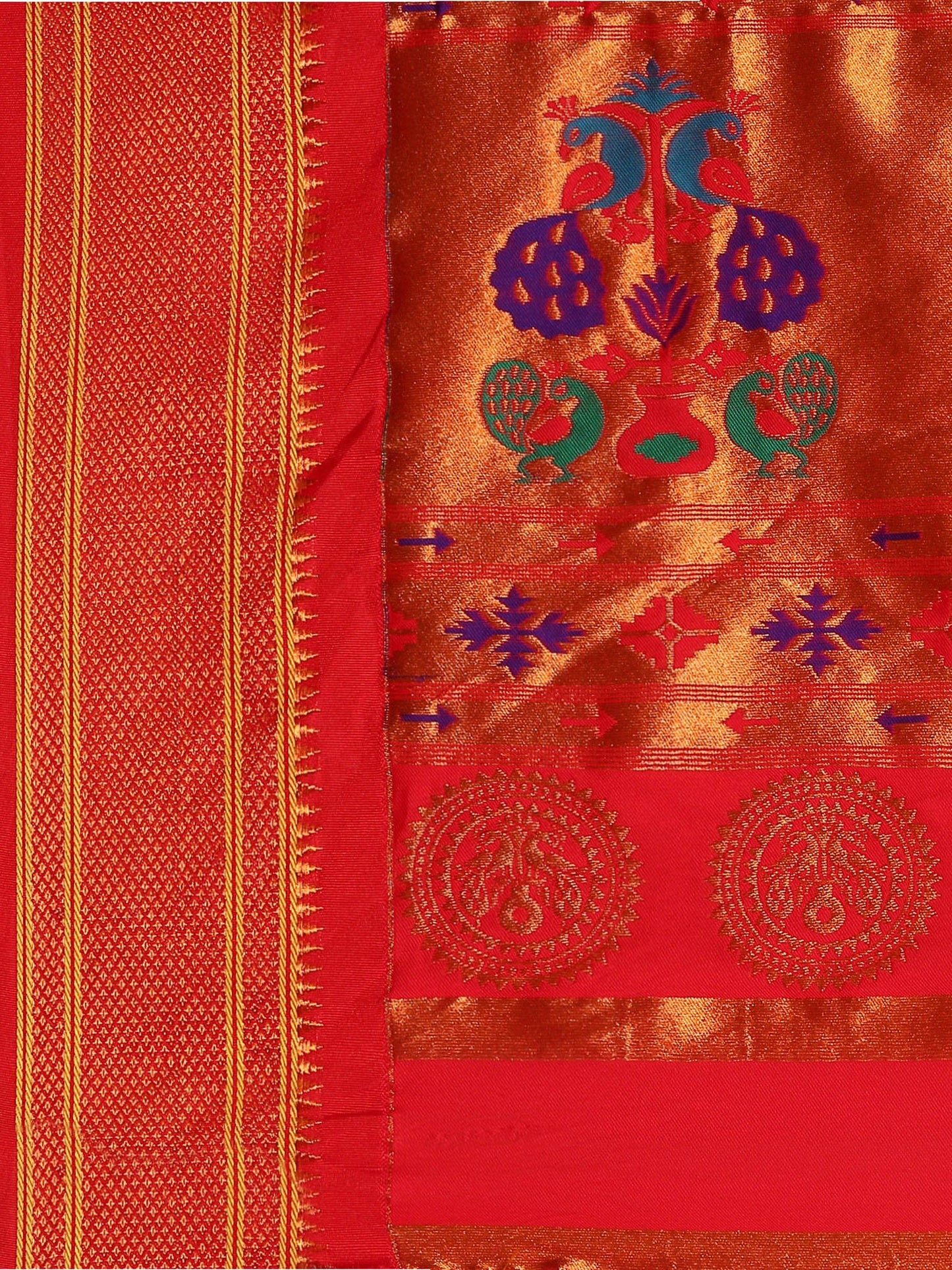            Amruta Mustard & Red: Soft Silk Muniya Paithani Saree     Varkala Silk Sarees