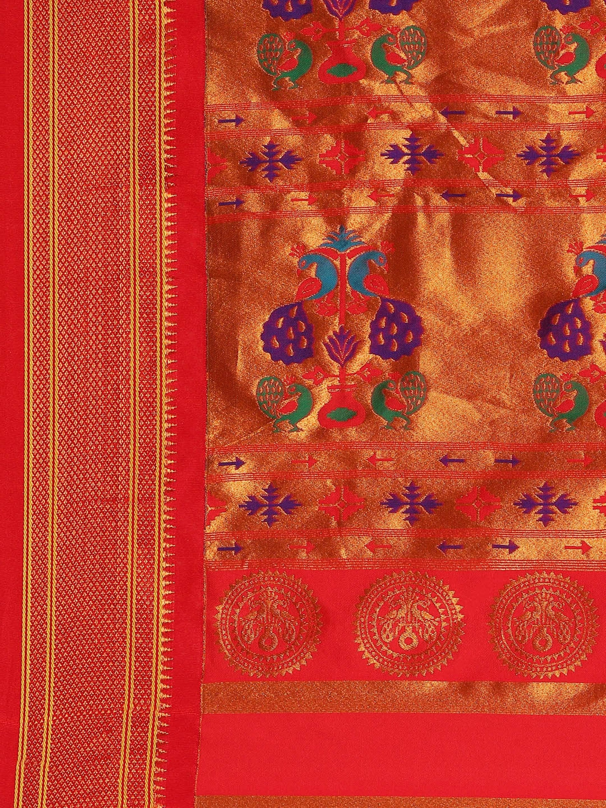            Amruta Yellow & Red: Soft Silk Muniya Paithani Saree     Varkala Silk Sarees