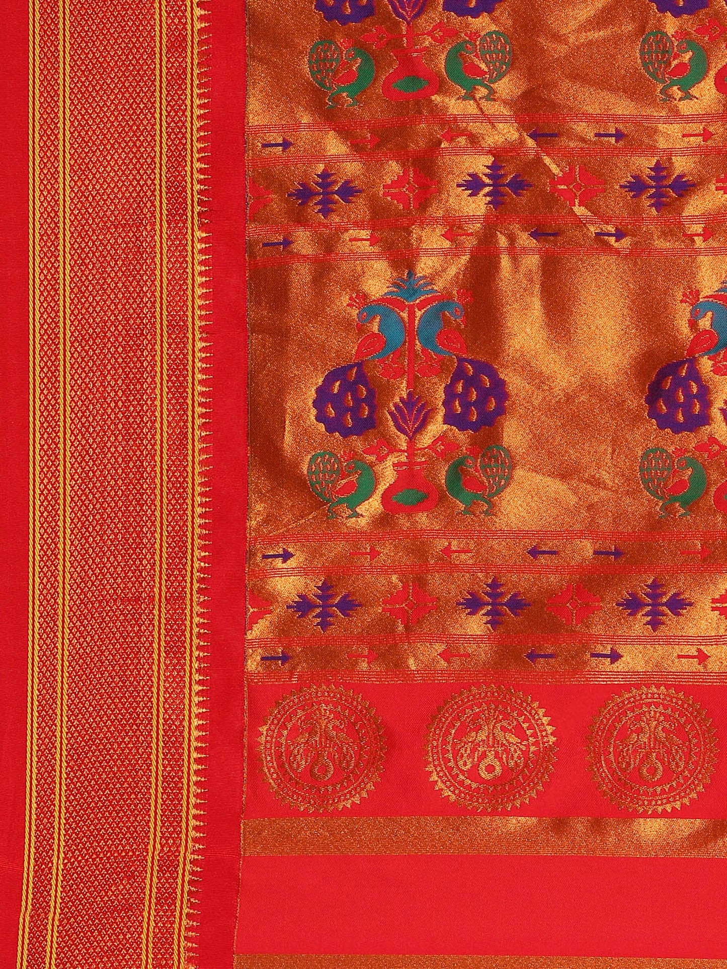 Amruta Gold & Red Soft Silk Muniya Paithani Saree