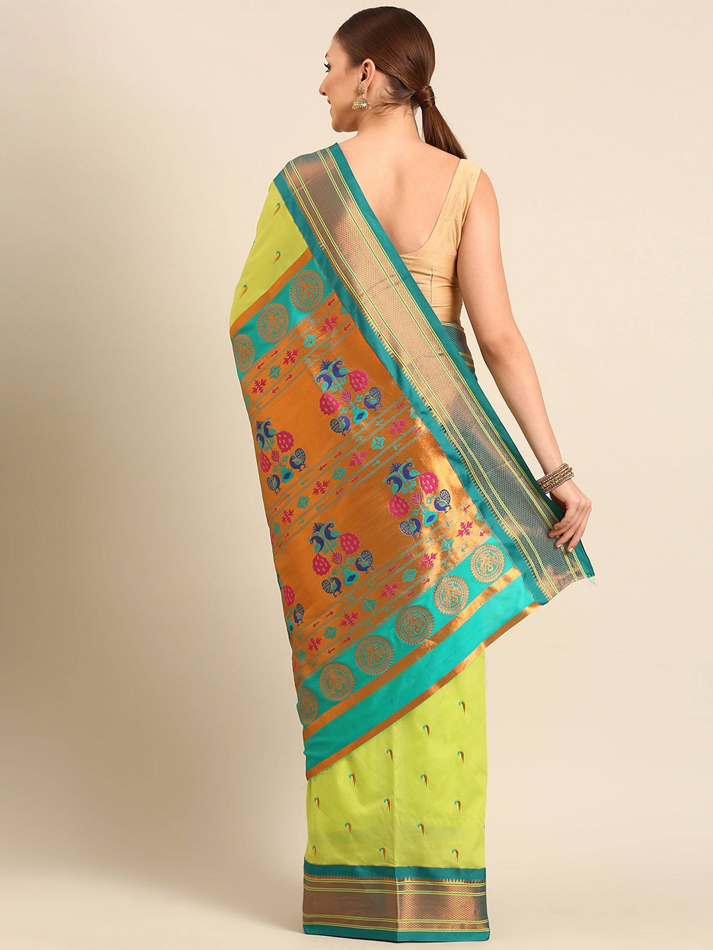           Amruta Parrot Green & Rama: Soft Silk Muniya Paithani Saree     Varkala Silk Sarees