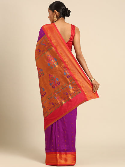 Suruchi Purple & Red Soft Silk Muniya Paithani Saree