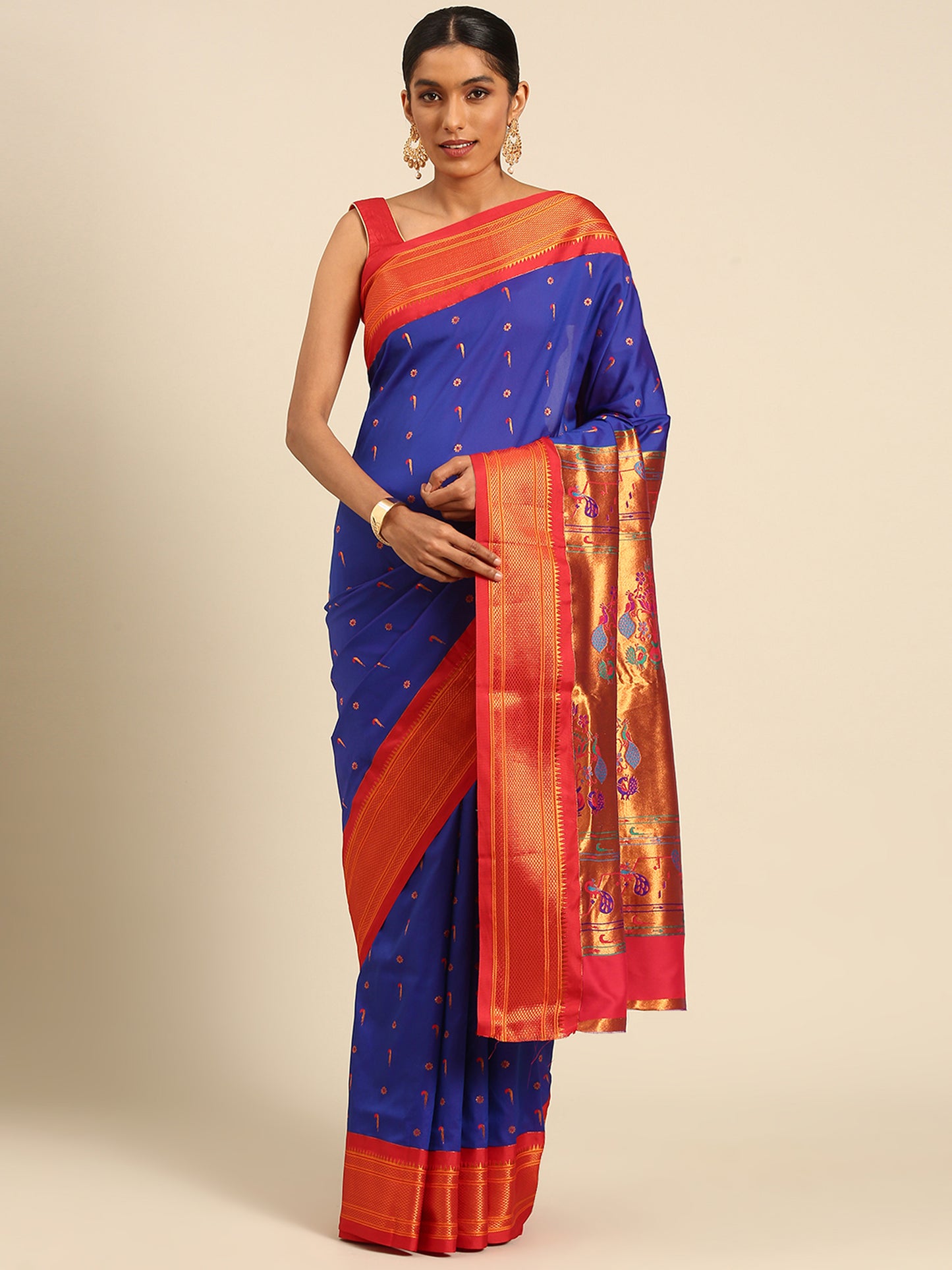 Suruchi Royal Blue & Red Soft Silk Muniya Paithani Saree