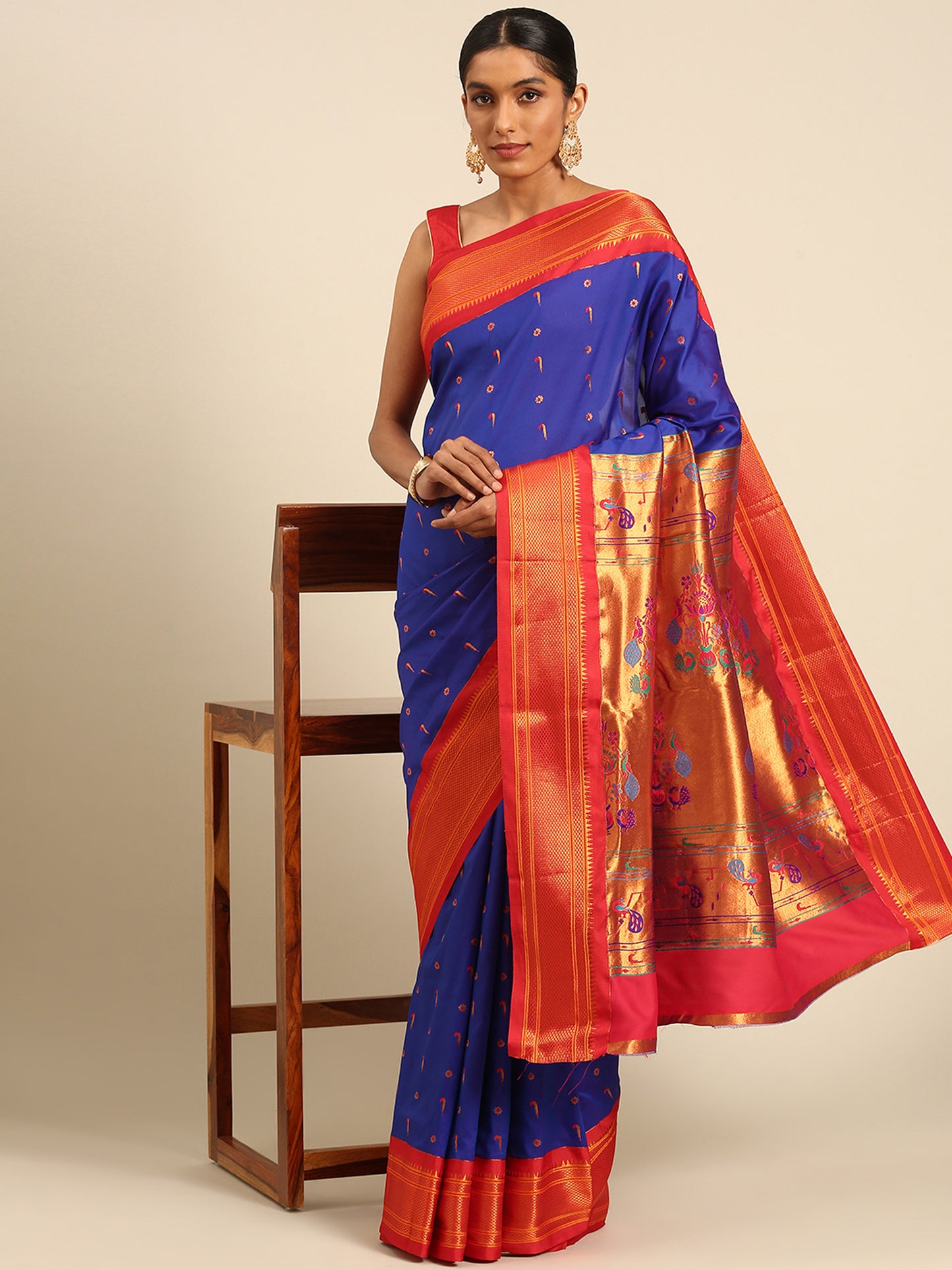 Suruchi Royal Blue & Red Soft Silk Muniya Paithani Saree