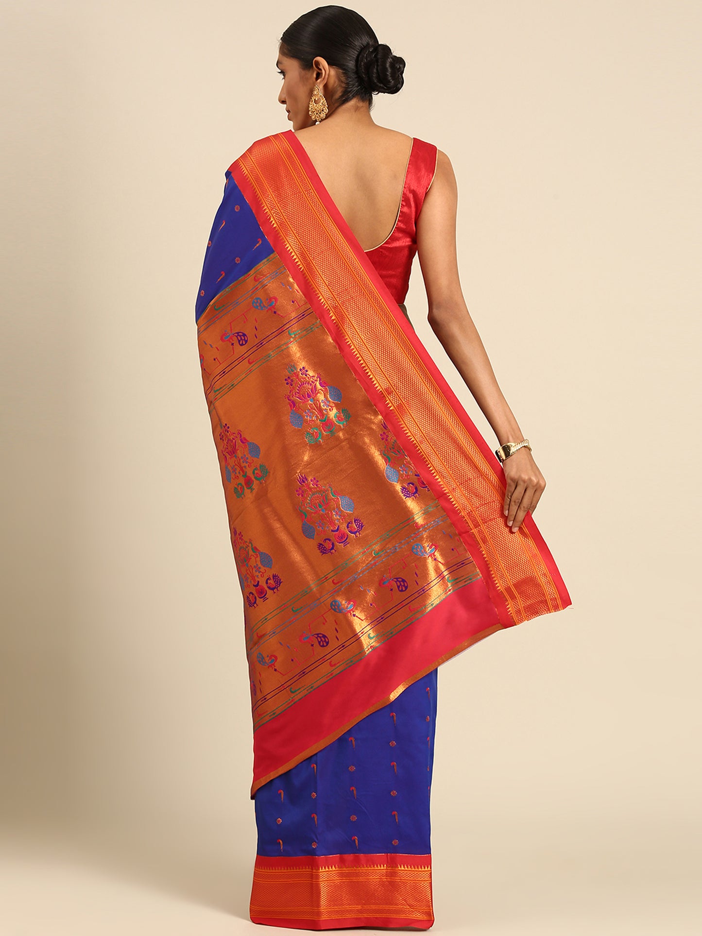 Suruchi Royal Blue & Red Soft Silk Muniya Paithani Saree