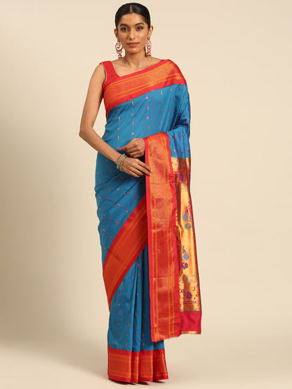 Suruchi Firozi & Red Soft Silk Muniya Paithani Saree