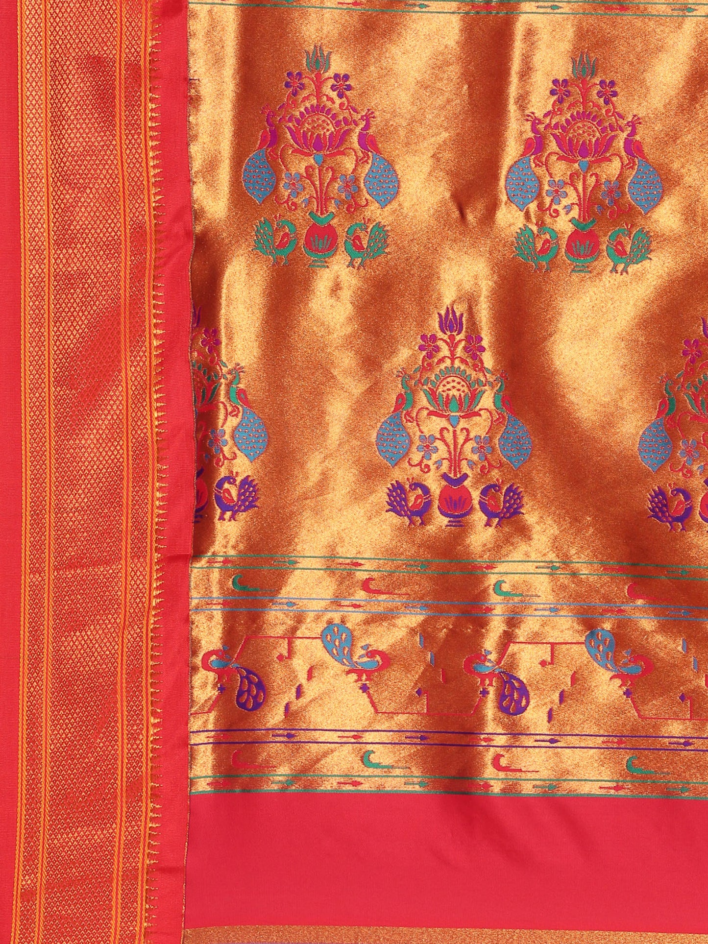 Suruchi Firozi & Red Soft Silk Muniya Paithani Saree