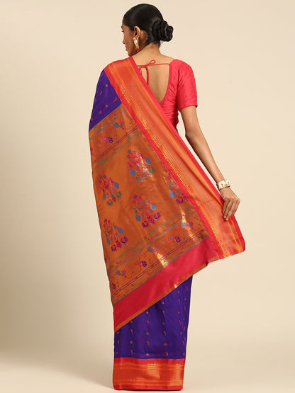 Suruchi Indigo Blue & Red Soft Silk Muniya Paithani Saree