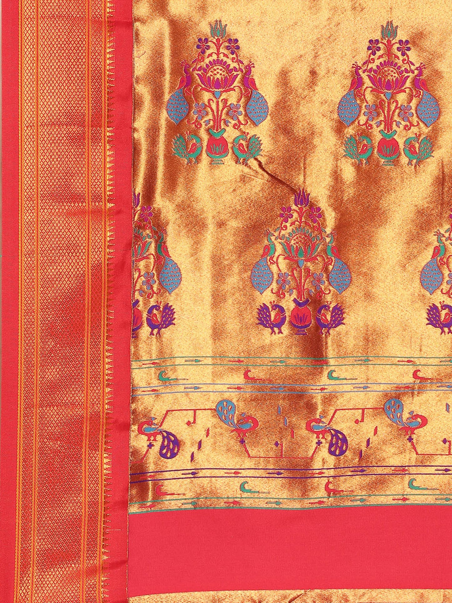 Suruchi Indigo Blue & Red Soft Silk Muniya Paithani Saree