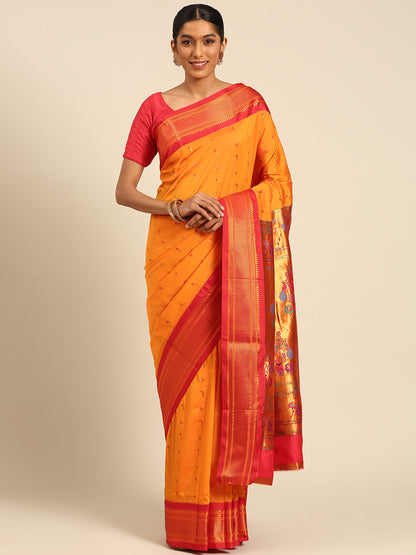 Suruchi Mango Orange & Red Soft Silk Muniya Paithani Saree