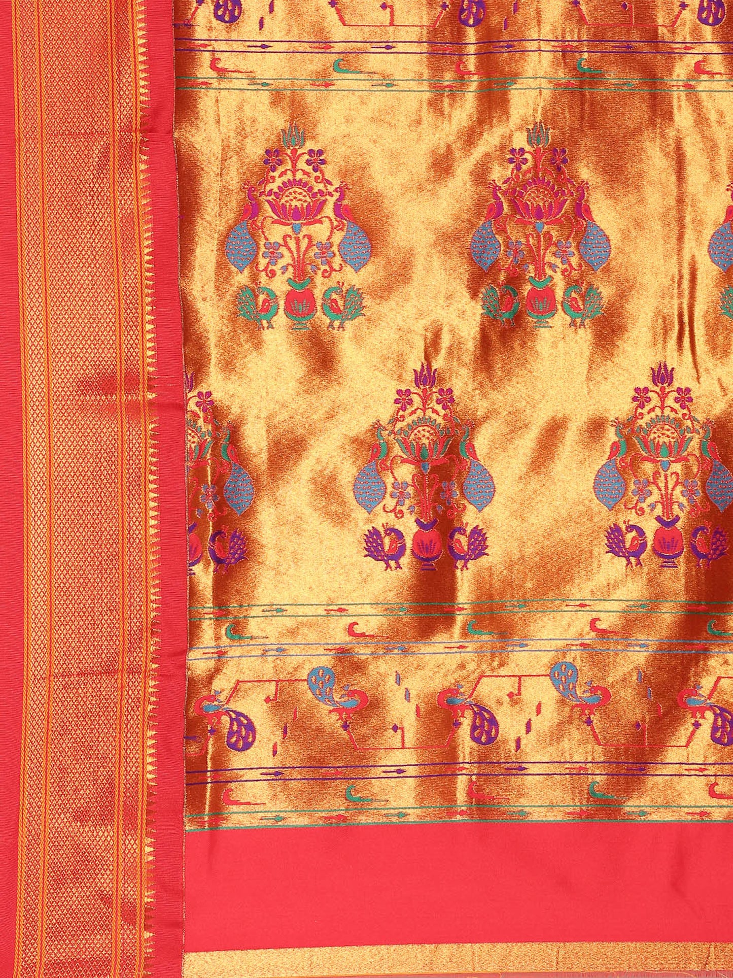 Suruchi Mango Orange & Red Soft Silk Muniya Paithani Saree