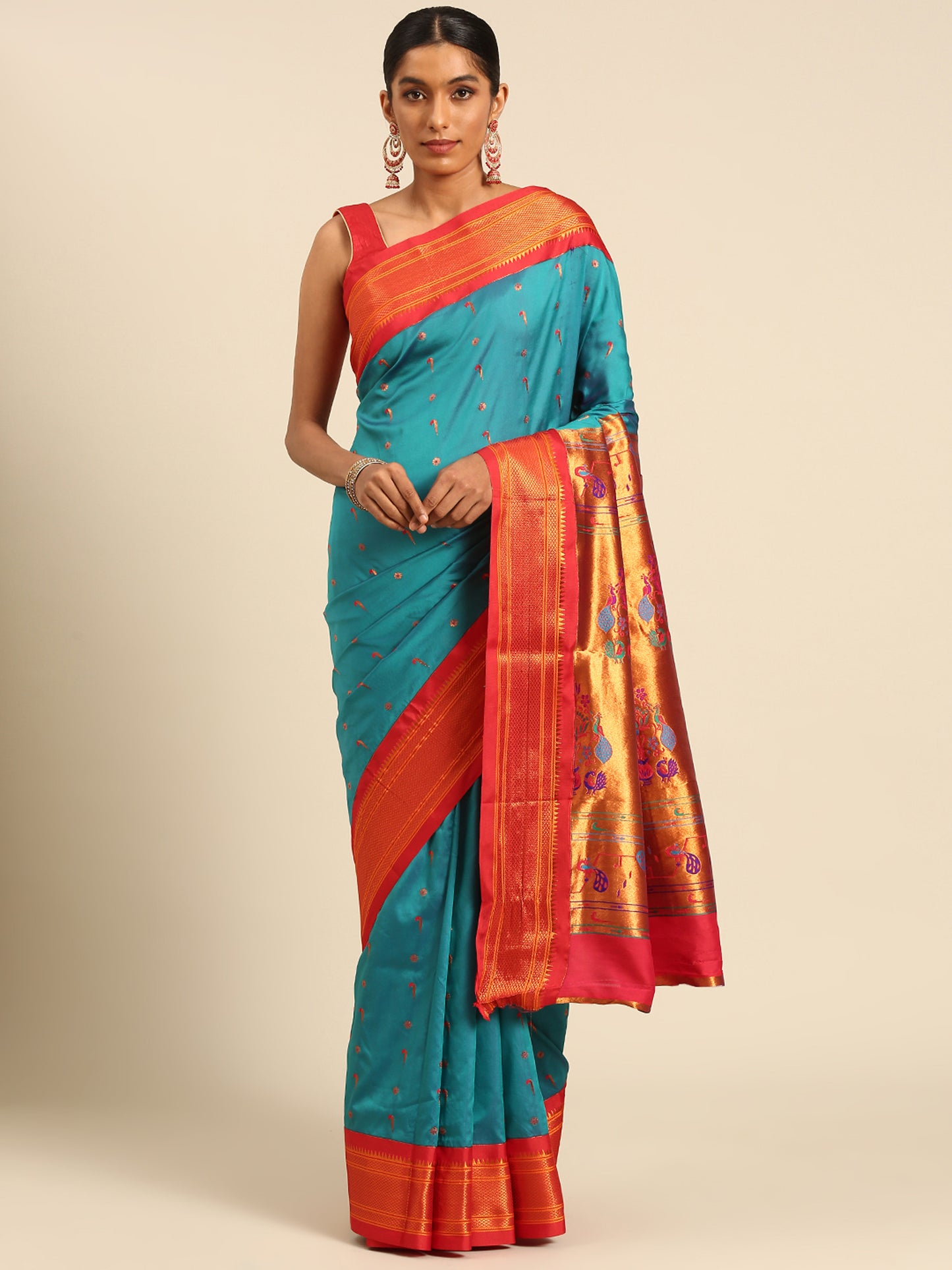 Suruchi Rama & Red Soft Silk Muniya Paithani Saree