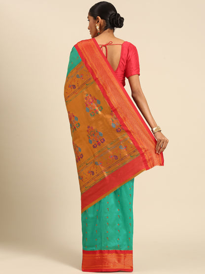 Suruchi Sea Green & Red Soft Silk Muniya Paithani Saree