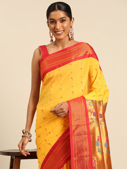 Suruchi Haldi & Red Soft Silk Muniya Paithani Saree