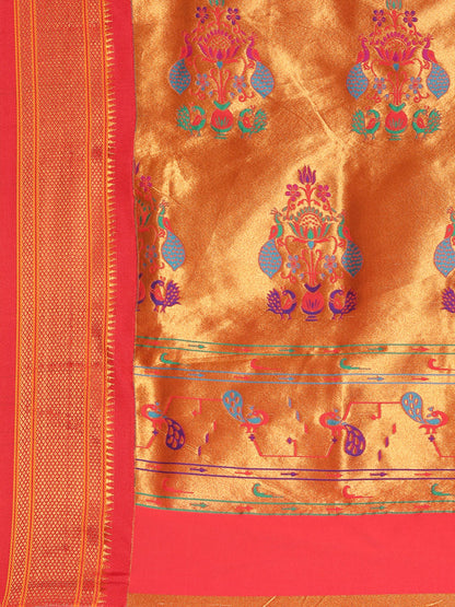 Suruchi Haldi & Red Soft Silk Muniya Paithani Saree