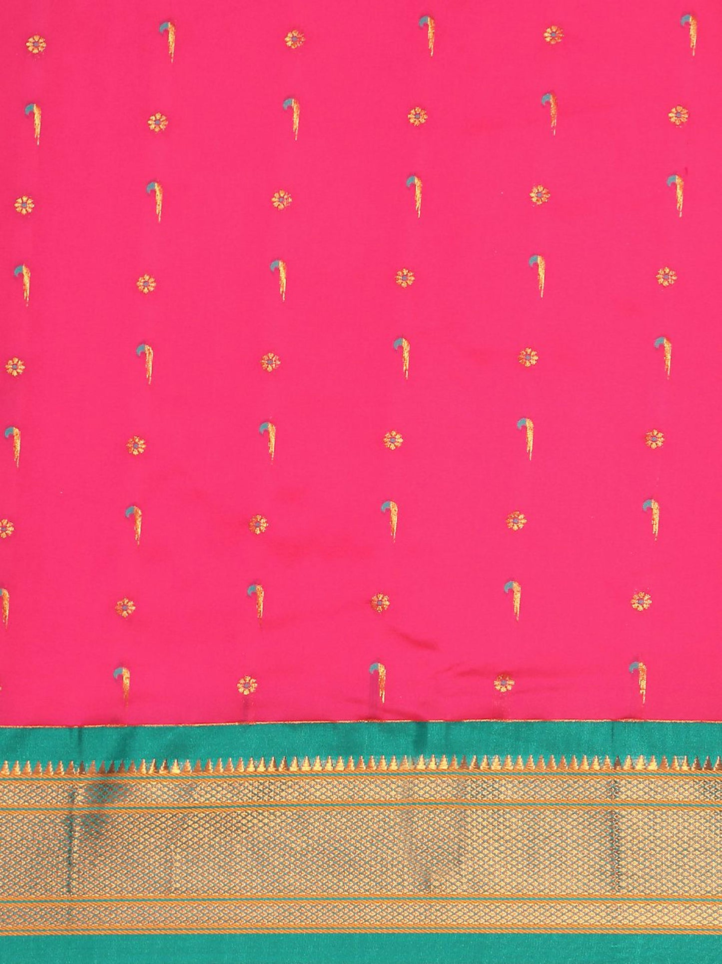 Suruchi Hot Pink & Rama Soft Silk Muniya Paithani Saree