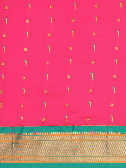 Suruchi Hot Pink & Rama Soft Silk Muniya Paithani Saree