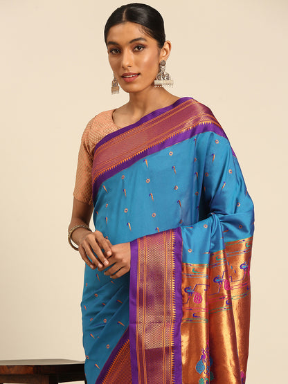 Suruchi Firozi & Violet Soft Silk Muniya Paithani Saree