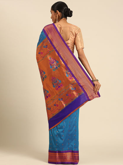 Suruchi Firozi & Violet Soft Silk Muniya Paithani Saree