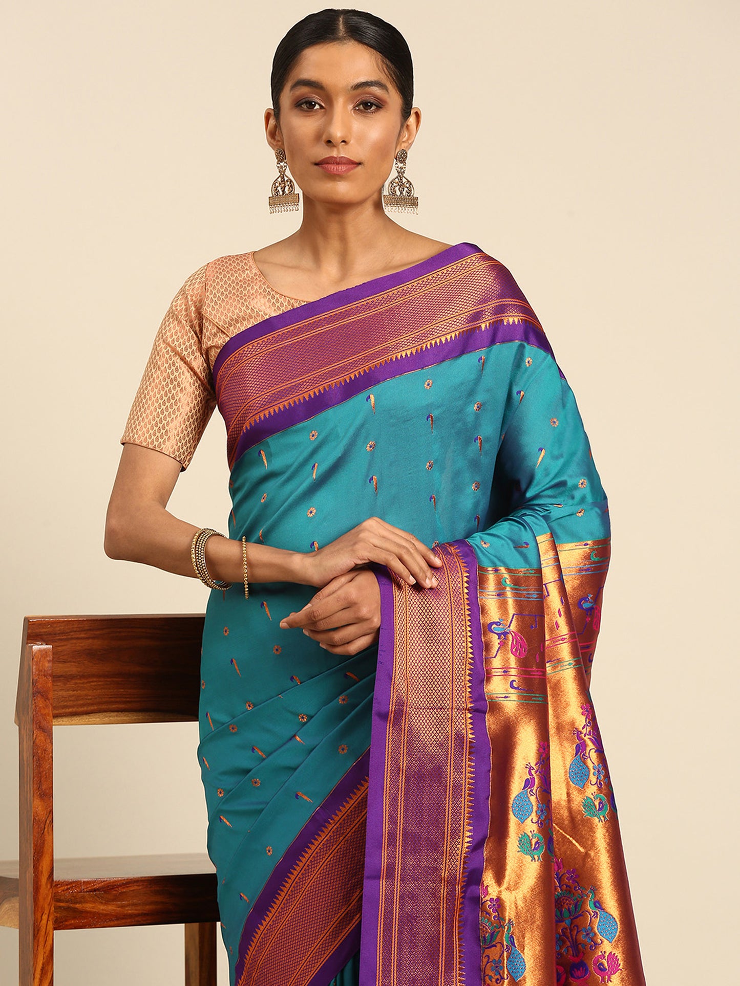 Suruchi Rama & Violet Soft Silk Muniya Paithani Saree