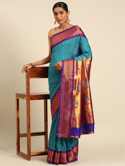 Suruchi Rama & Violet Soft Silk Muniya Paithani Saree