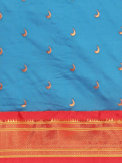 Chandrkala Firozi & Red Soft Silk Chandrakor Paithani Saree