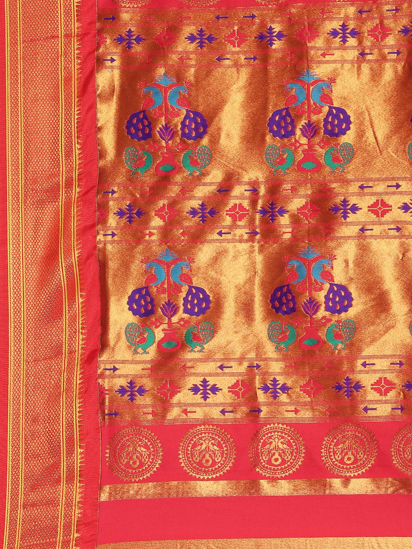 Chandrkala Firozi & Red Soft Silk Chandrakor Paithani Saree