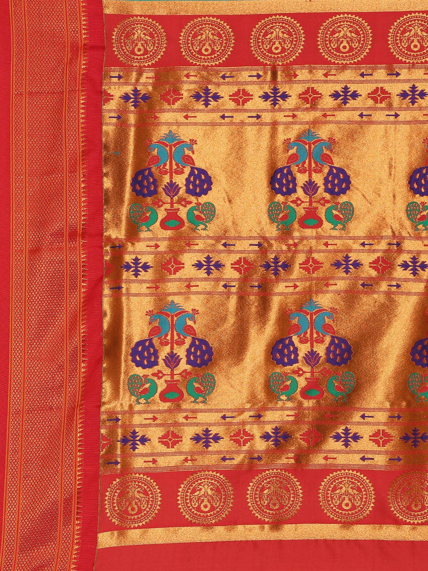 Chandrkala Sea Green & Red Soft Silk Chandrakor Paithani Saree