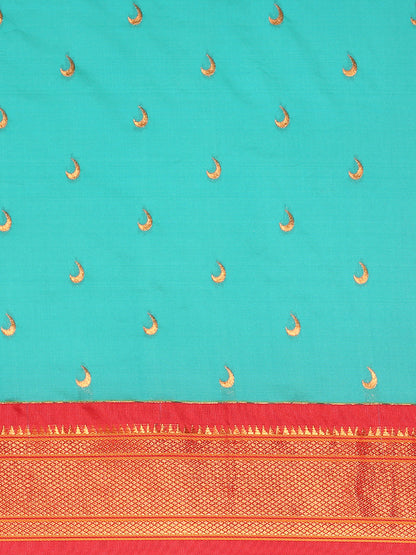 Chandrkala Chintamani Blue & Red Soft Silk Chandrakor Paithani Saree