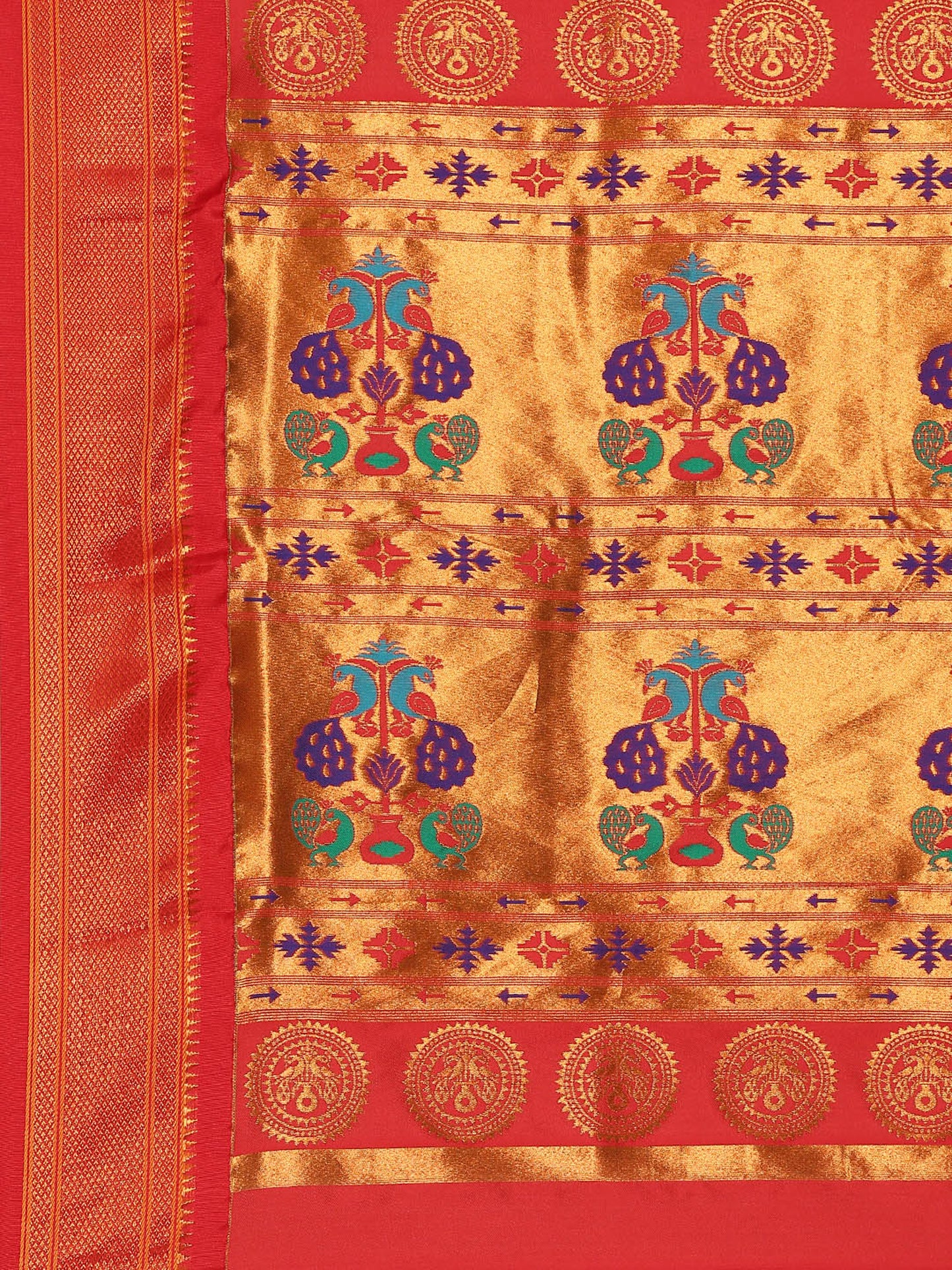 Chandrkala Parrot Green & Red Soft Silk Chandrakor Paithani Saree