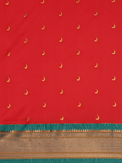 Chandrkala Red & Rama Soft Silk Chandrakor Paithani Saree