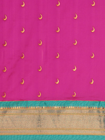 Chandrkala Magenta & Rama Soft Silk Chandrakor Paithani Saree