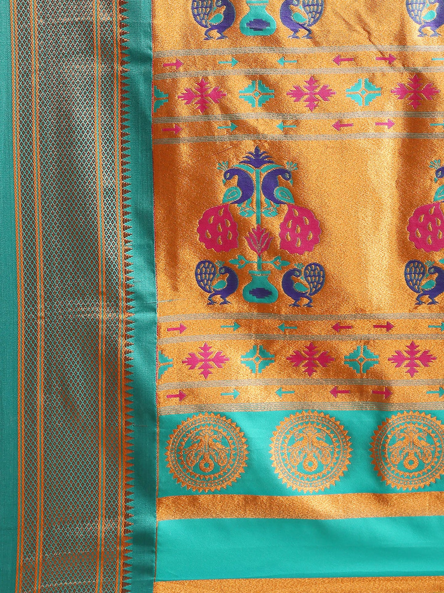 Chandrkala Haldi & Rama Soft Silk Chandrakor Paithani Saree