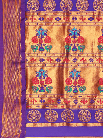 Chandrkala Firozi & Violet Soft Silk Chandrakor Paithani Saree