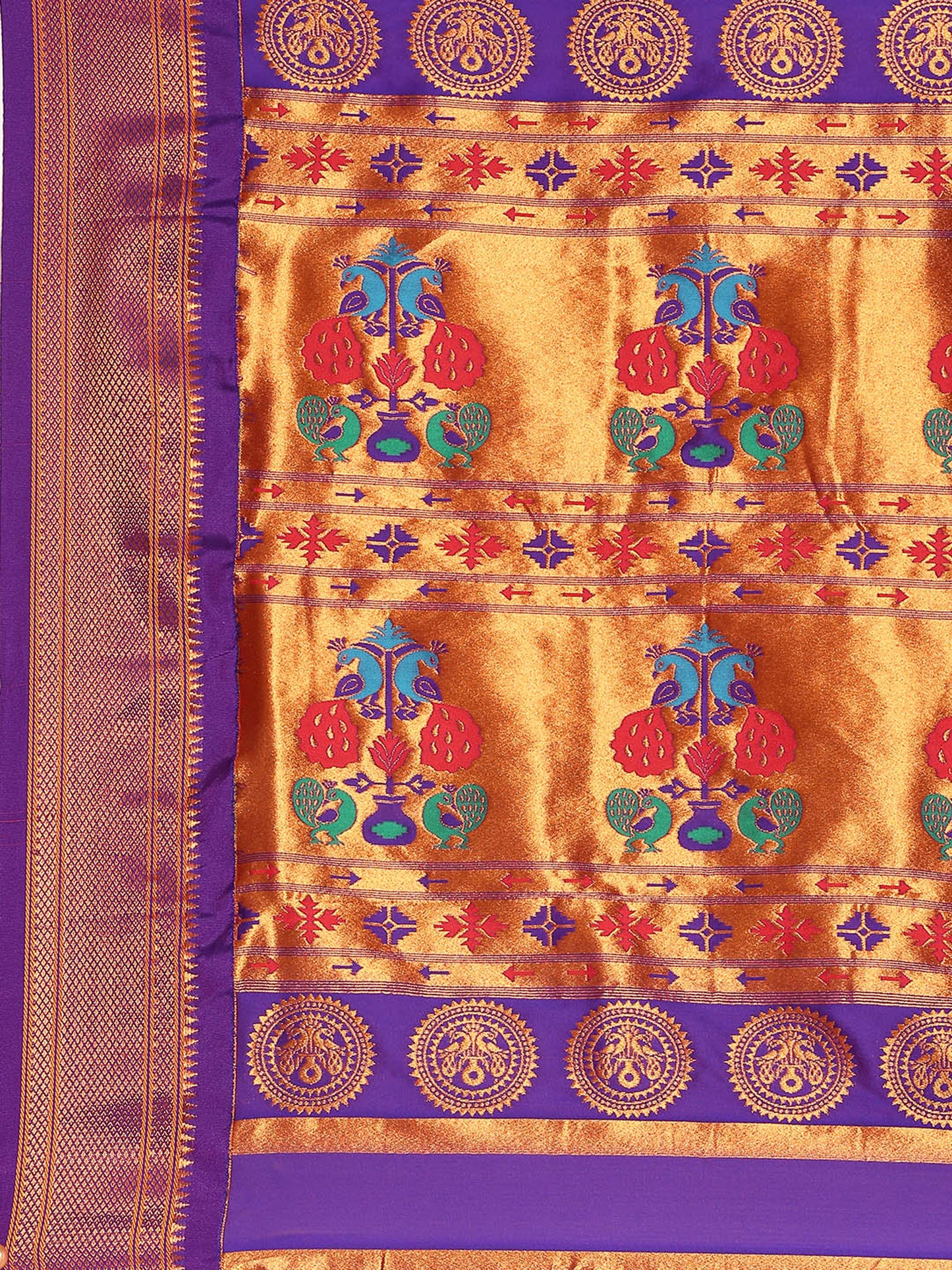 Chandrkala Orange & Violet Soft Silk Chandrakor Paithani Saree