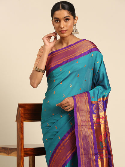 Chandrkala Rama & Violet Soft Silk Chandrakor Paithani Saree