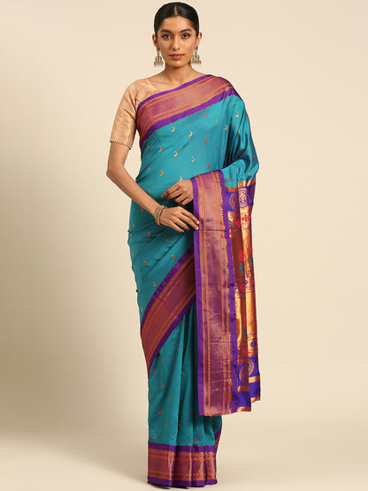 Chandrkala Rama & Violet Soft Silk Chandrakor Paithani Saree