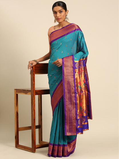 Chandrkala Rama & Violet Soft Silk Chandrakor Paithani Saree