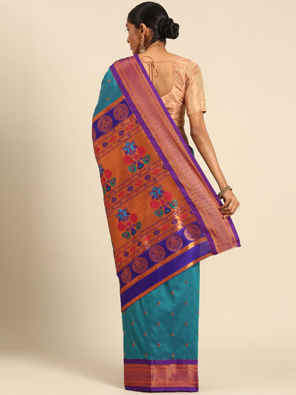 Chandrkala Rama & Violet Soft Silk Chandrakor Paithani Saree