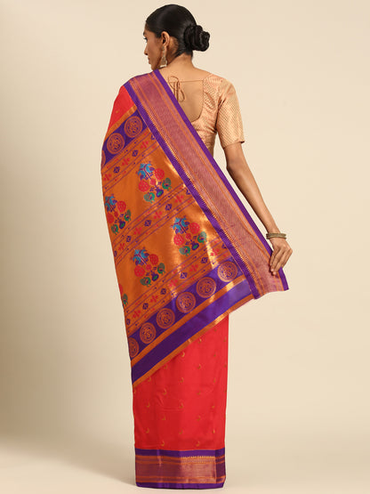 Chandrkala Red & Violet Soft Silk Chandrakor Paithani Saree