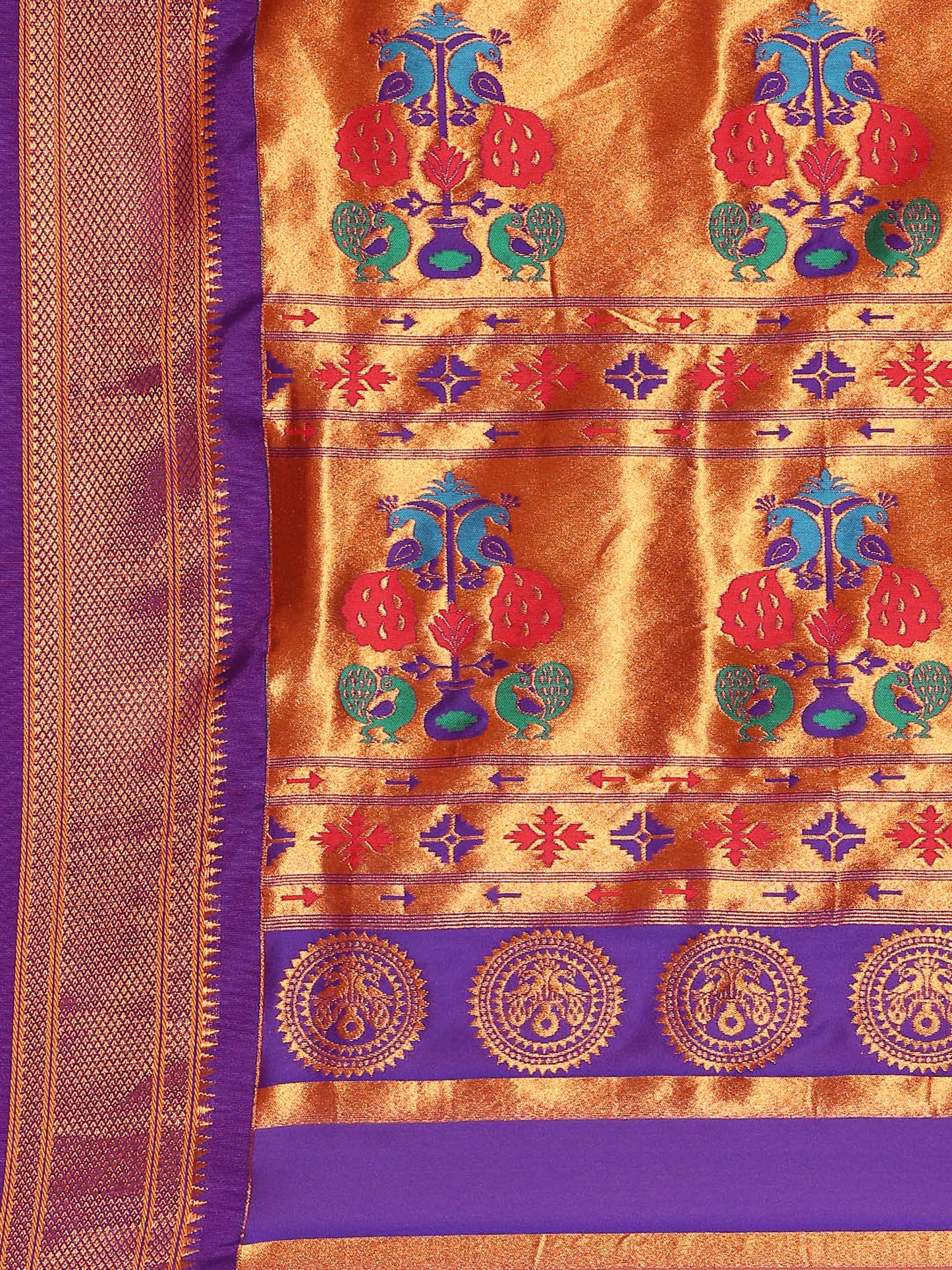 Chandrkala Red & Violet Soft Silk Chandrakor Paithani Saree