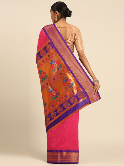 Chandrkala Hot Pink & Violet Soft Silk Chandrakor Paithani Saree