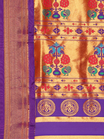 Chandrkala Hot Pink & Violet Soft Silk Chandrakor Paithani Saree