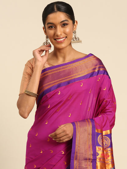 Chandrkala Magenta & Violet Soft Silk Chandrakor Paithani Saree