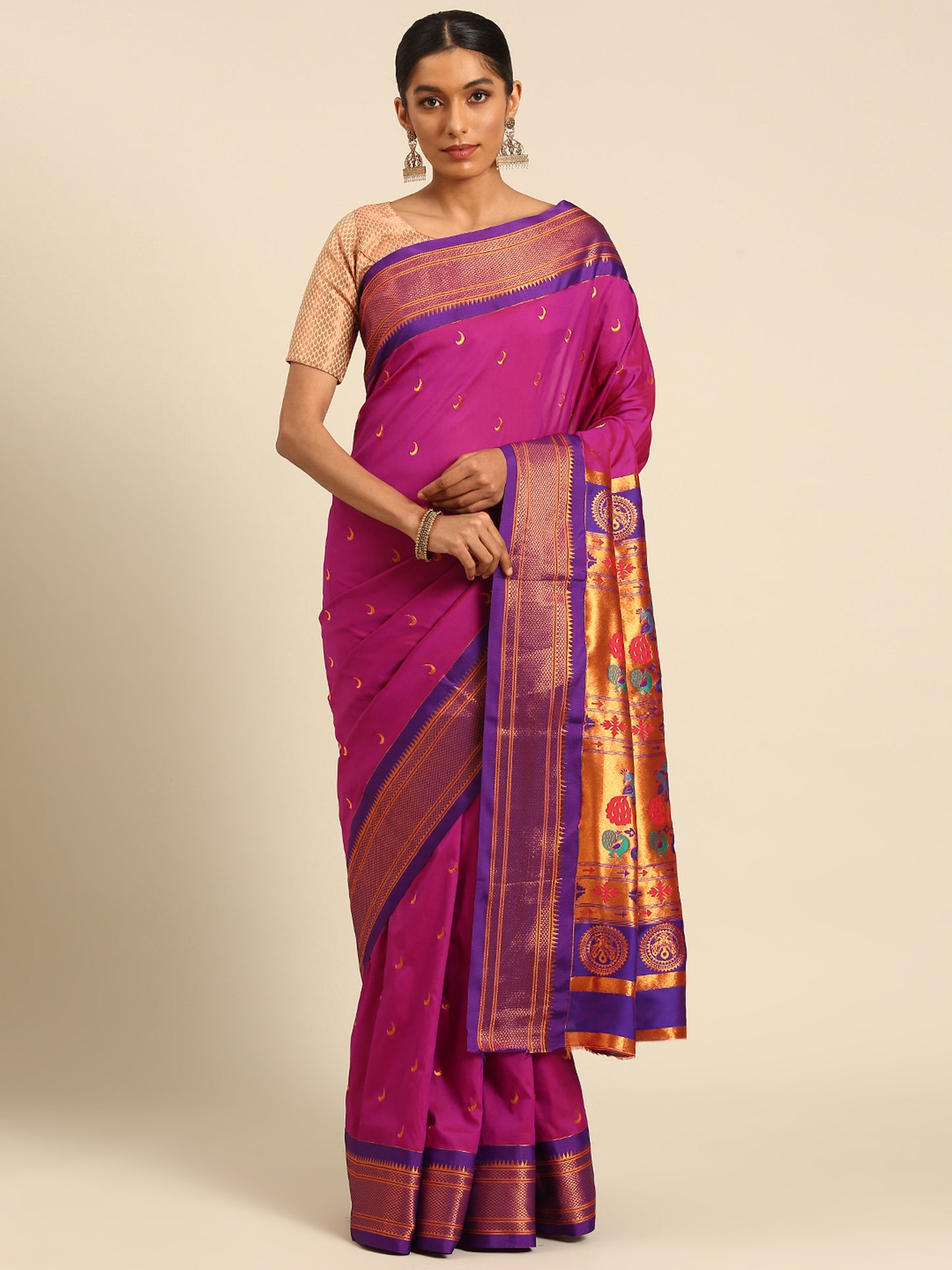 Chandrkala Magenta & Violet Soft Silk Chandrakor Paithani Saree