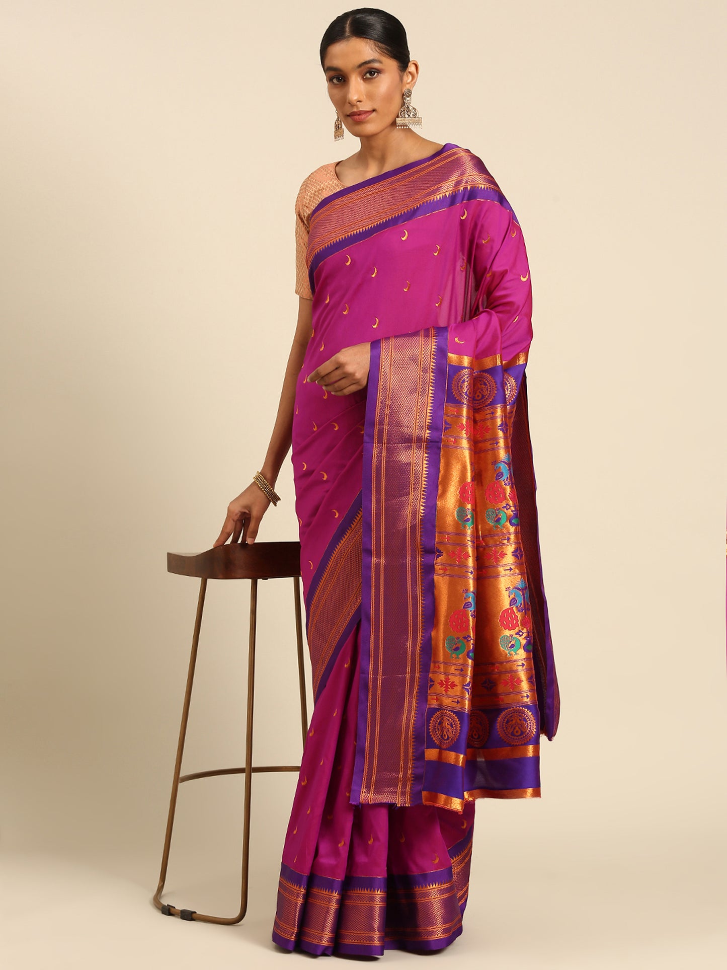 Chandrkala Magenta & Violet Soft Silk Chandrakor Paithani Saree