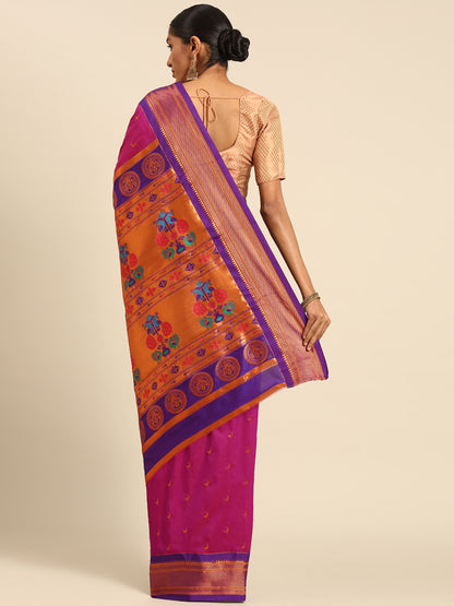 Chandrkala Magenta & Violet Soft Silk Chandrakor Paithani Saree