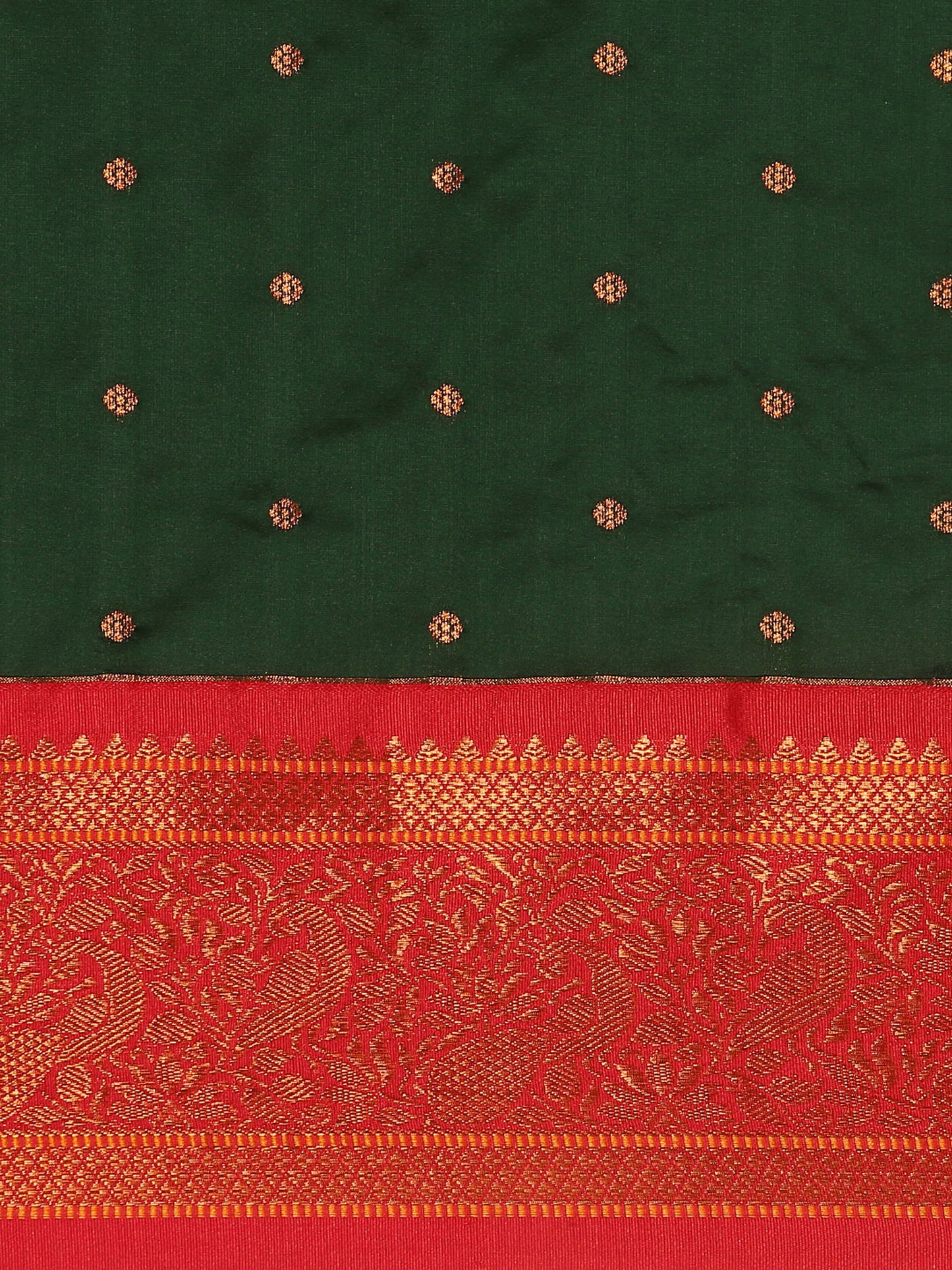 Kanika Bottle Green & Red Soft Silk Fancy Pallu Kadiyal Paithani Saree