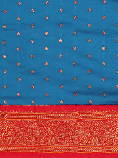 Kanika Firozi & Red Soft Silk Fancy Pallu Kadiyal Paithani Saree