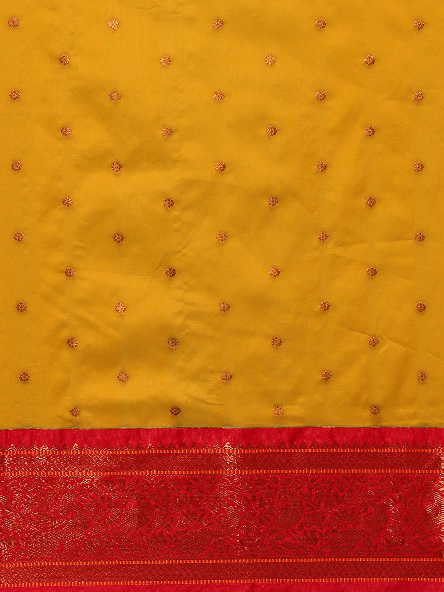 Kanika Mustard & Red Soft Silk Fancy Pallu Kadiyal Paithani Saree