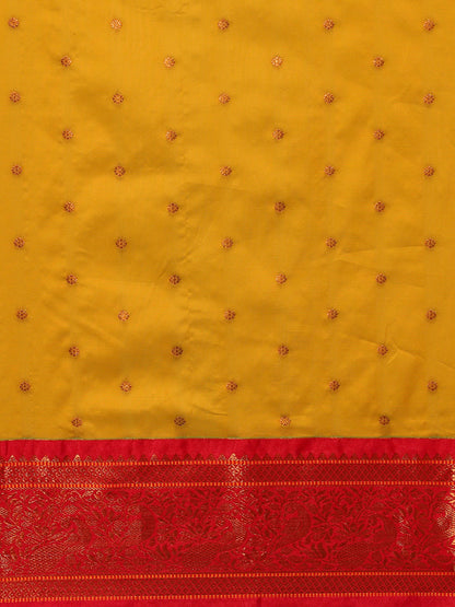 Kanika Mustard & Red Soft Silk Fancy Pallu Kadiyal Paithani Saree